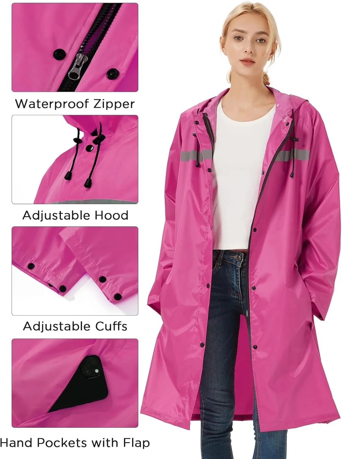 Long Women Rain Coats with Air Vents Waterproof Packable Rain Jacket Lightweight Raincoat Ponchos