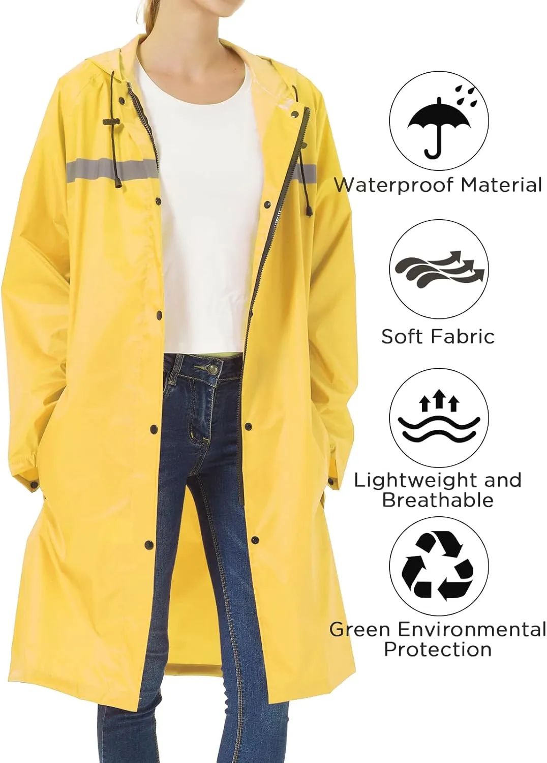 Long Women Rain Coats with Air Vents Waterproof Packable Rain Jacket Lightweight Raincoat Ponchos