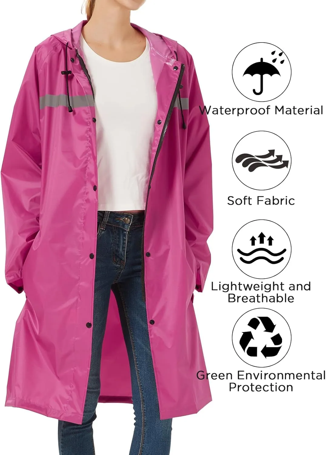 Long Women Rain Coats with Air Vents Waterproof Packable Rain Jacket Lightweight Raincoat Ponchos