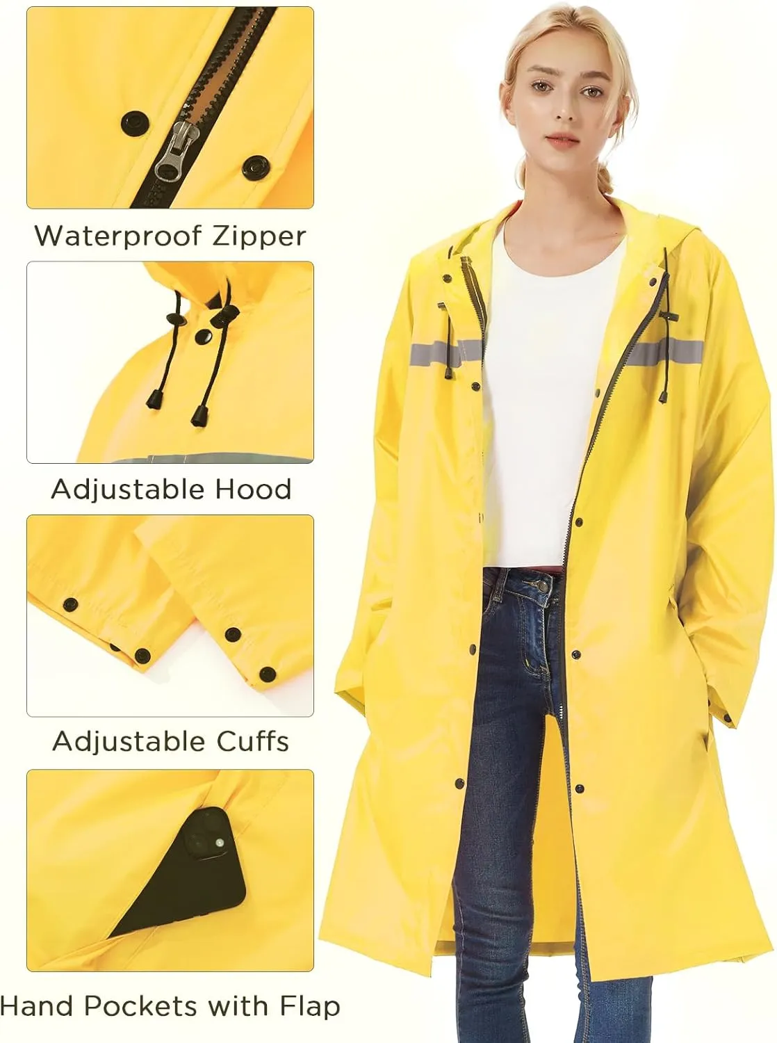 Long Women Rain Coats with Air Vents Waterproof Packable Rain Jacket Lightweight Raincoat Ponchos