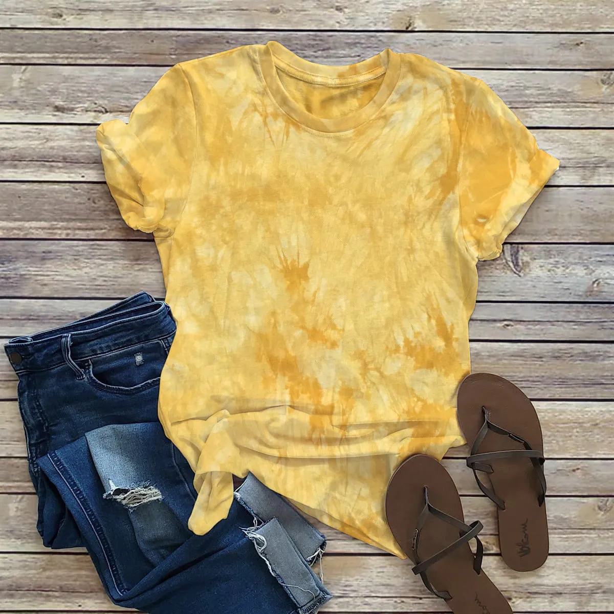 Loose Solid Color Short Sleeve Tie-dyed Round Neck Men's and Women's Blank T-shirt A Set Print