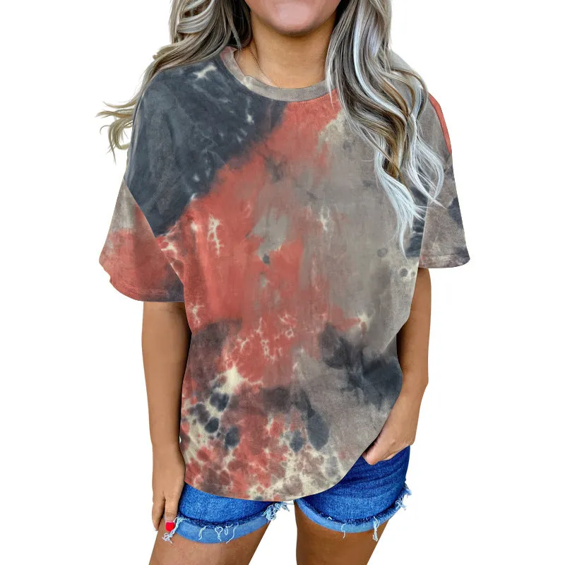 Loose Solid Color Short Sleeve Tie-dyed Round Neck Men's and Women's Blank T-shirt A Set Print