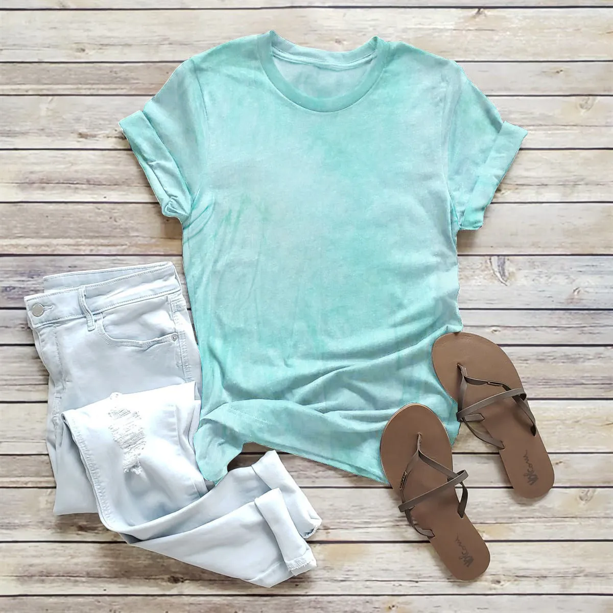 Loose Solid Color Short Sleeve Tie-dyed Round Neck Men's and Women's Blank T-shirt A Set Print
