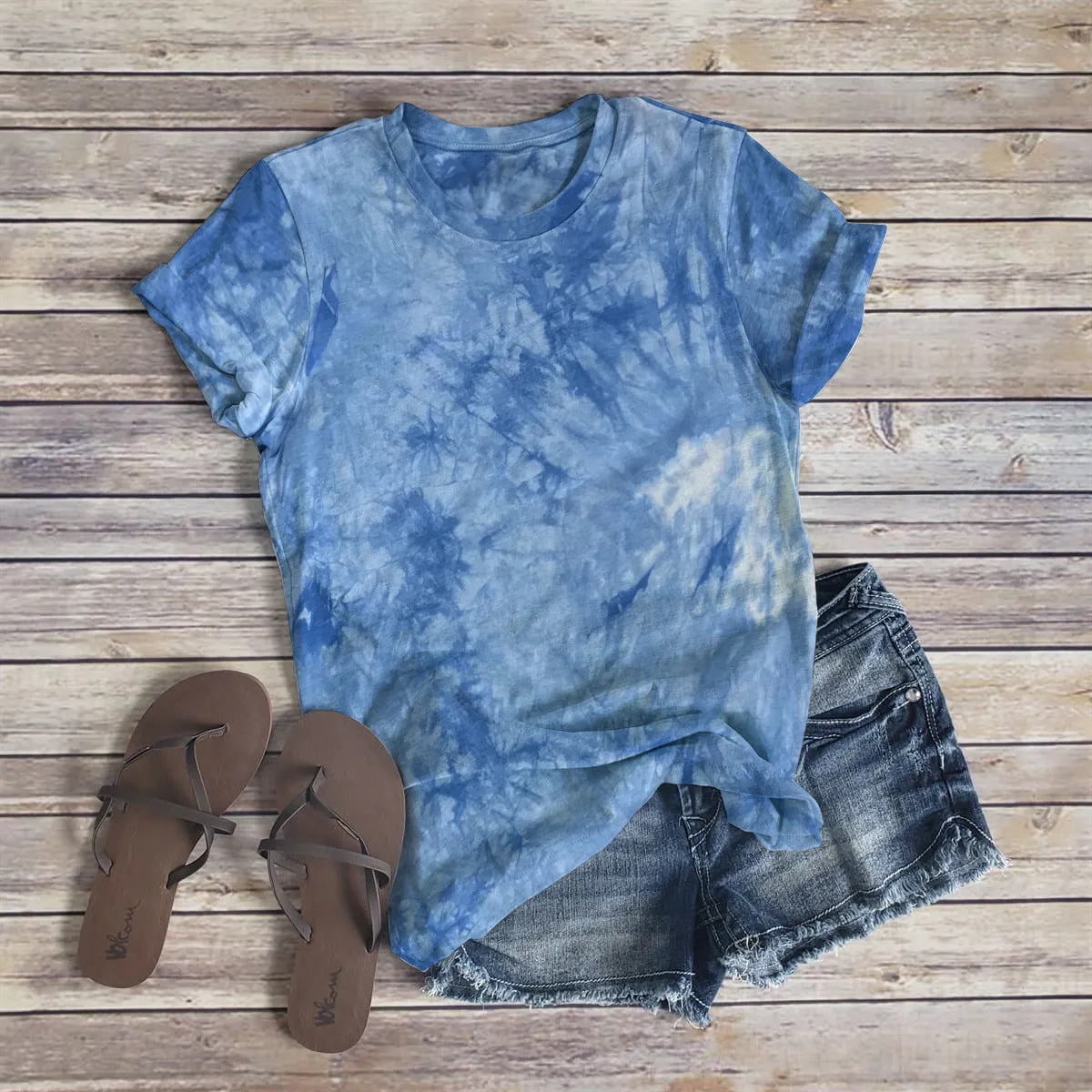 Loose Solid Color Short Sleeve Tie-dyed Round Neck Men's and Women's Blank T-shirt A Set Print
