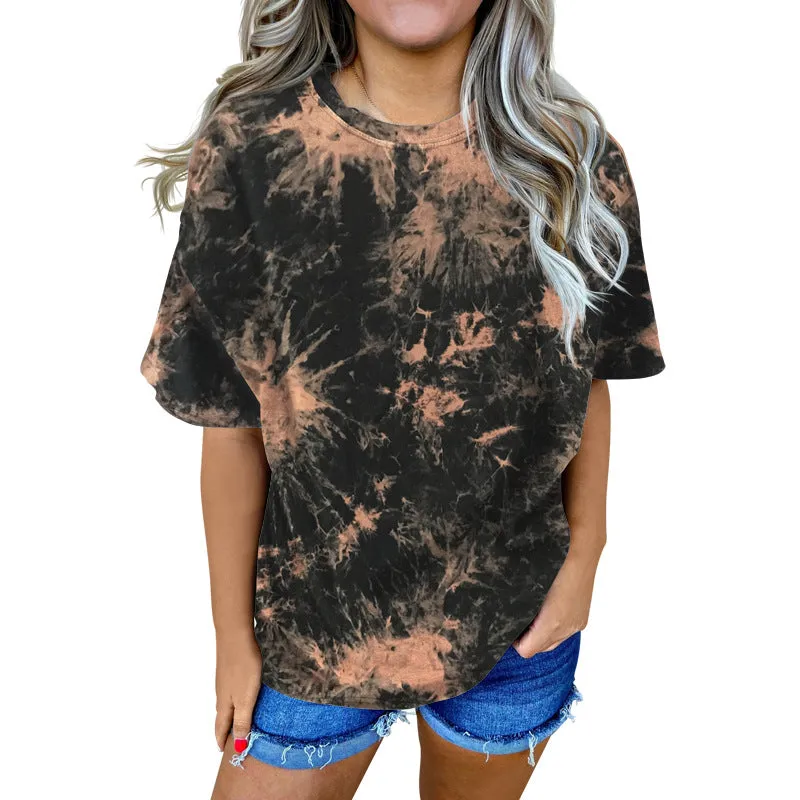 Loose Solid Color Short Sleeve Tie-dyed Round Neck Men's and Women's Blank T-shirt A Set Print