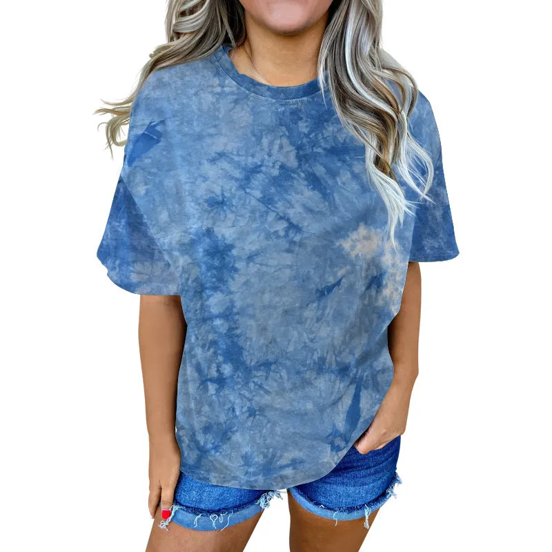 Loose Solid Color Short Sleeve Tie-dyed Round Neck Men's and Women's Blank T-shirt A Set Print