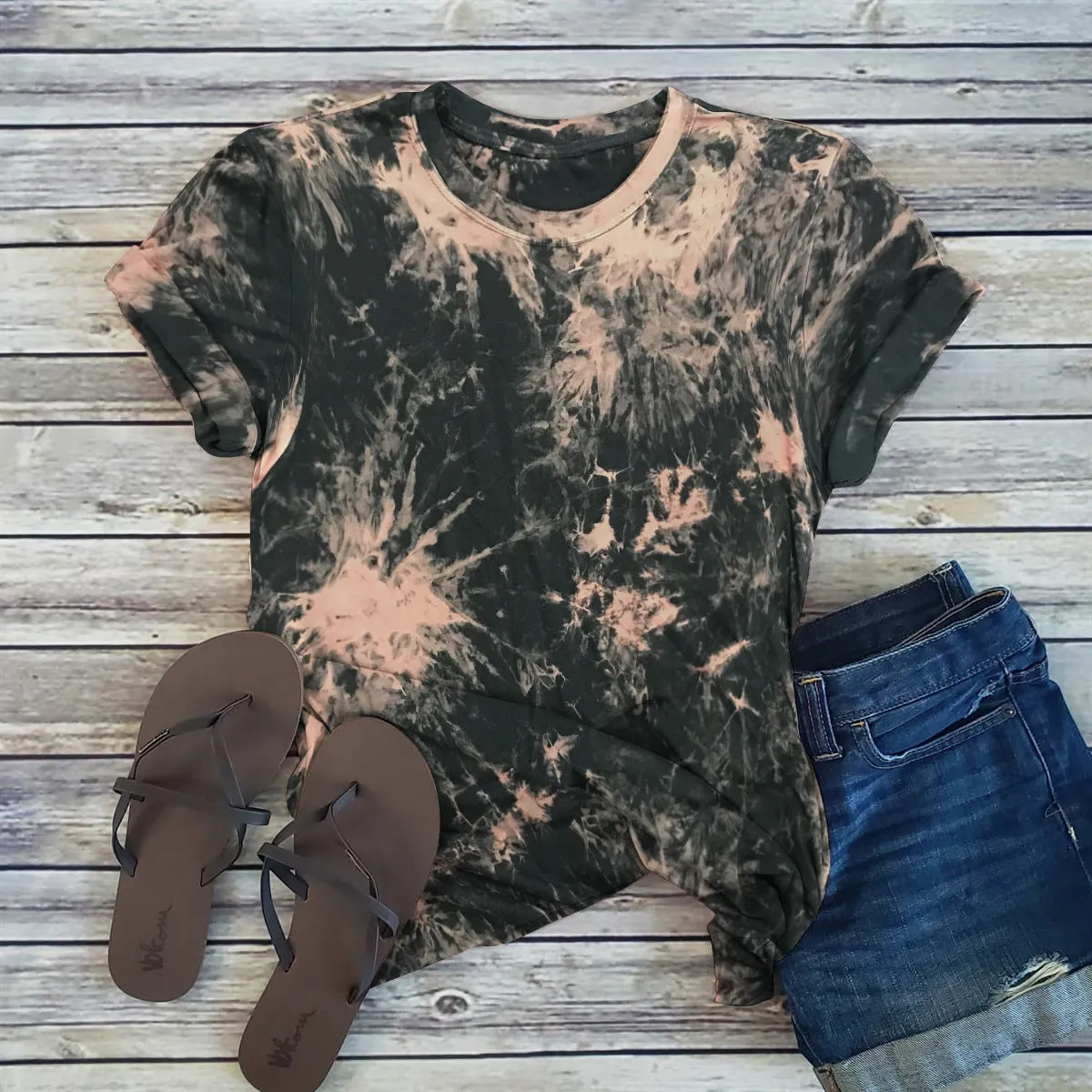Loose Solid Color Short Sleeve Tie-dyed Round Neck Men's and Women's Blank T-shirt A Set Print