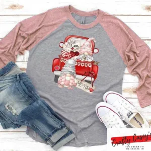 Love Gnomes Valentines Day Truck  Raglan