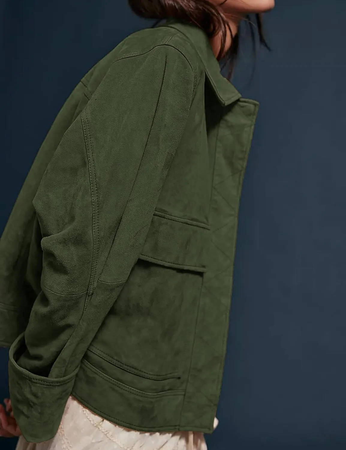Lumister Faux Suede Jacket Women Casual Oversized Button Down Leather Bomber Jacket with Pocket Trendy 2025