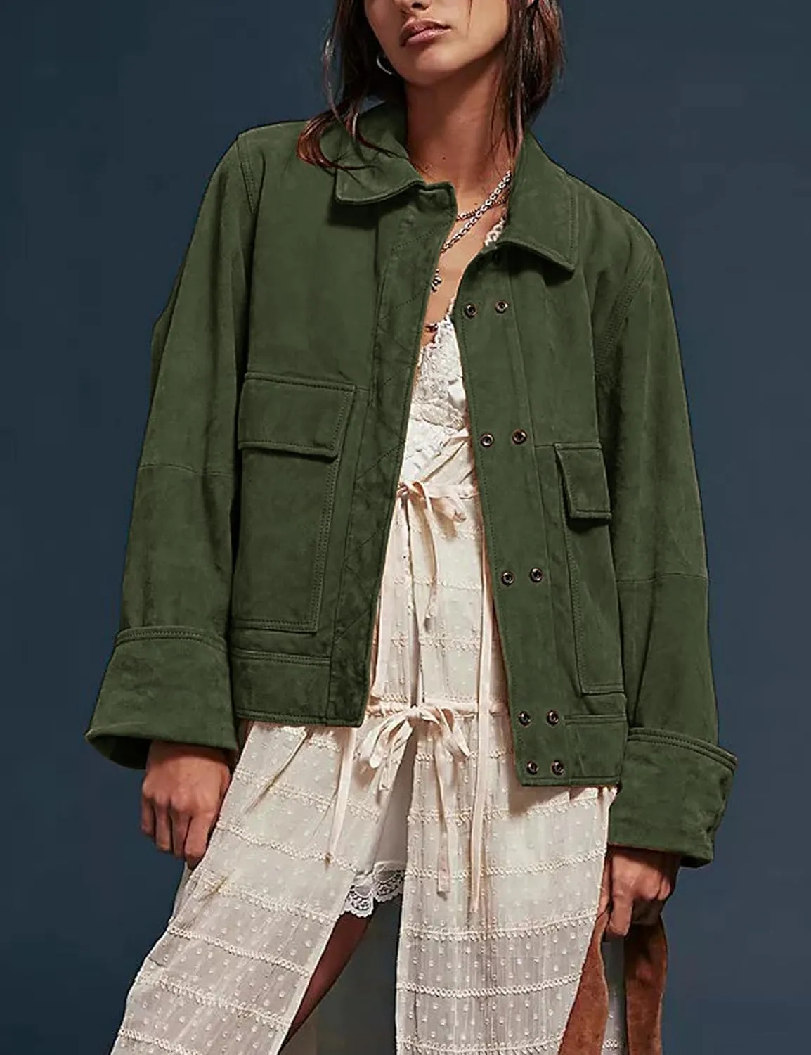 Lumister Faux Suede Jacket Women Casual Oversized Button Down Leather Bomber Jacket with Pocket Trendy 2025