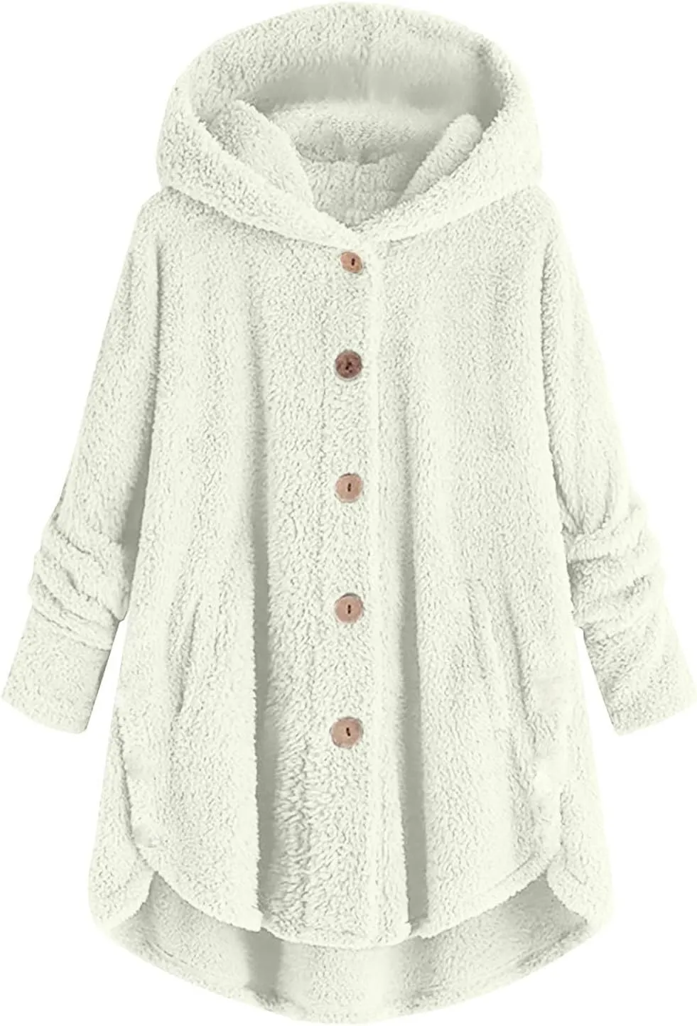 maisdgop Fleece Jacket Women Long Sleeve Sherpa Hooded Coats Winter Fall Warm Fuzzy Jackets Plus Size Button Plush Outerwear