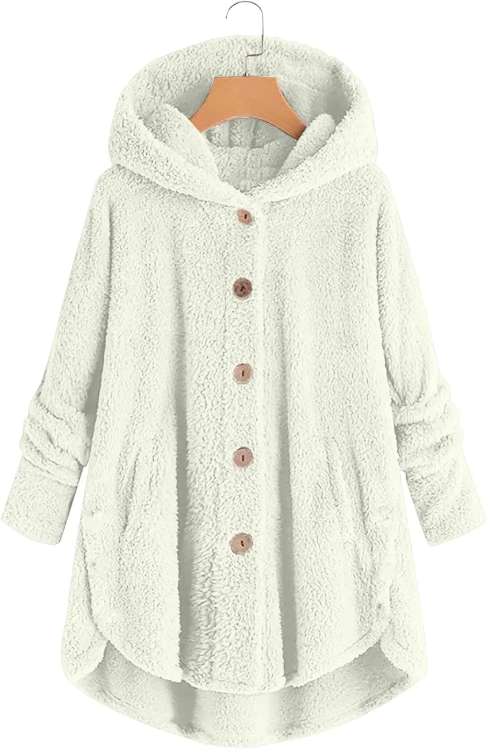 maisdgop Fleece Jacket Women Long Sleeve Sherpa Hooded Coats Winter Fall Warm Fuzzy Jackets Plus Size Button Plush Outerwear