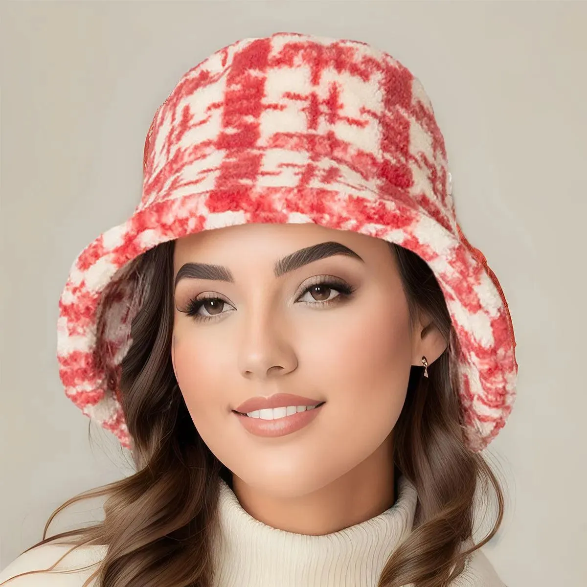 Make a Style Statement: Plaid Print Sherpa Bucket Hat for Women