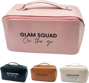 Makeup Bag Travel Organizer, Large Capacity Vanity Case for Women, Waterproof Portable Pouch, Open Flat Toiletry Bag with Dividers for Brushes, Cosmetics and Handle (Pink)