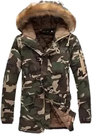 Men Hooded Parka Jacket with Fur Collar Long Sleeve Warm Cotton-Padded Coats Windproof Outdoor Jacket