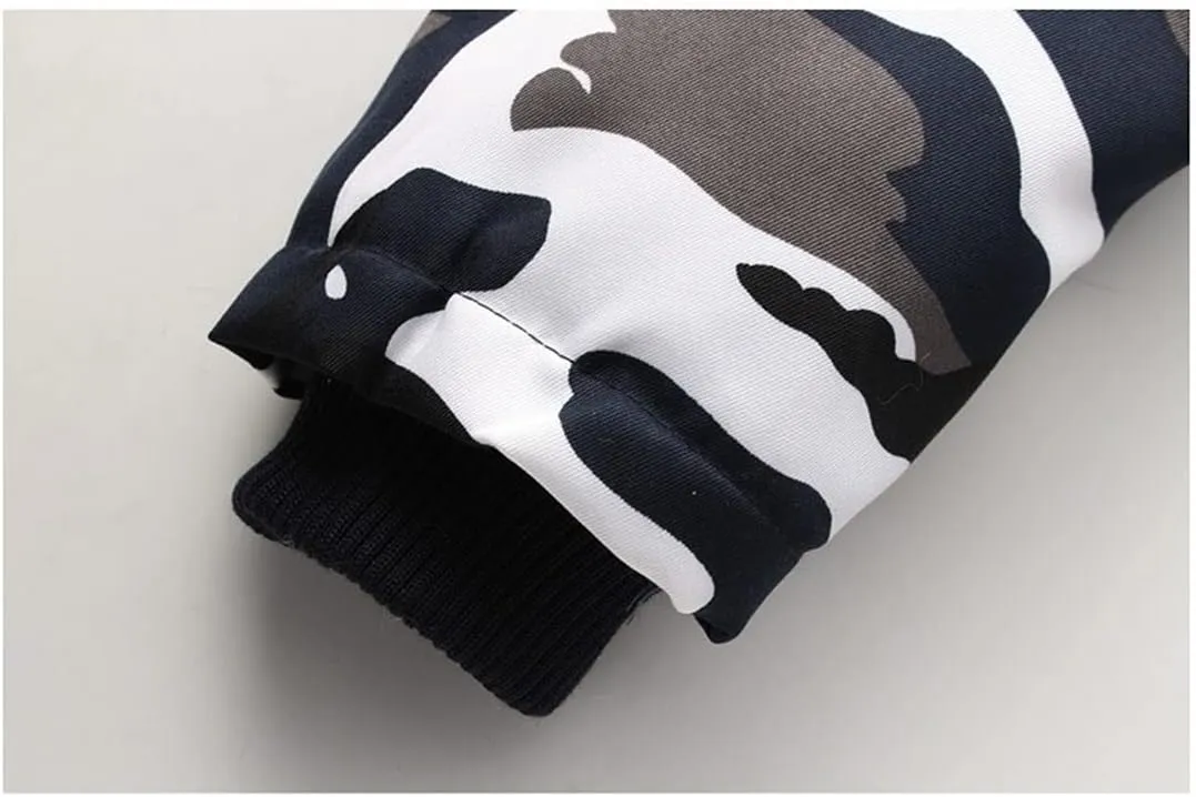 Men Hooded Parka Jacket with Fur Collar Long Sleeve Warm Cotton-Padded Coats Windproof Outdoor Jacket