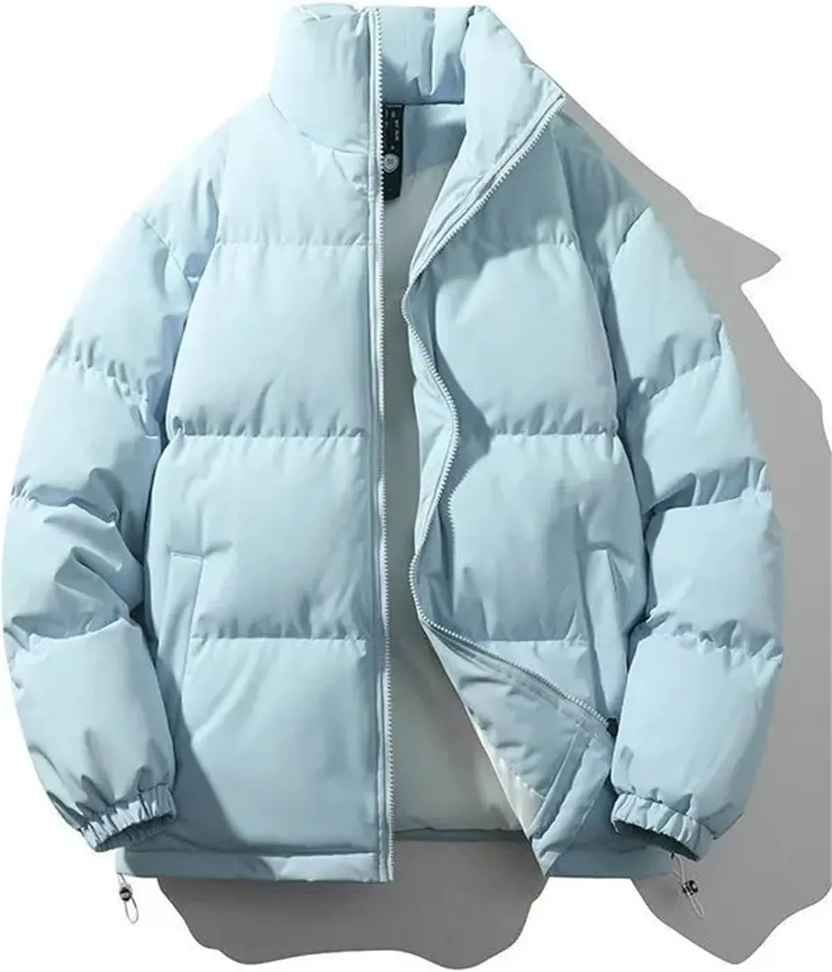Men Solid Color Stand Collar Pockets Cotton-Padded Classic Thicken Oversized Zipper Parka Coat