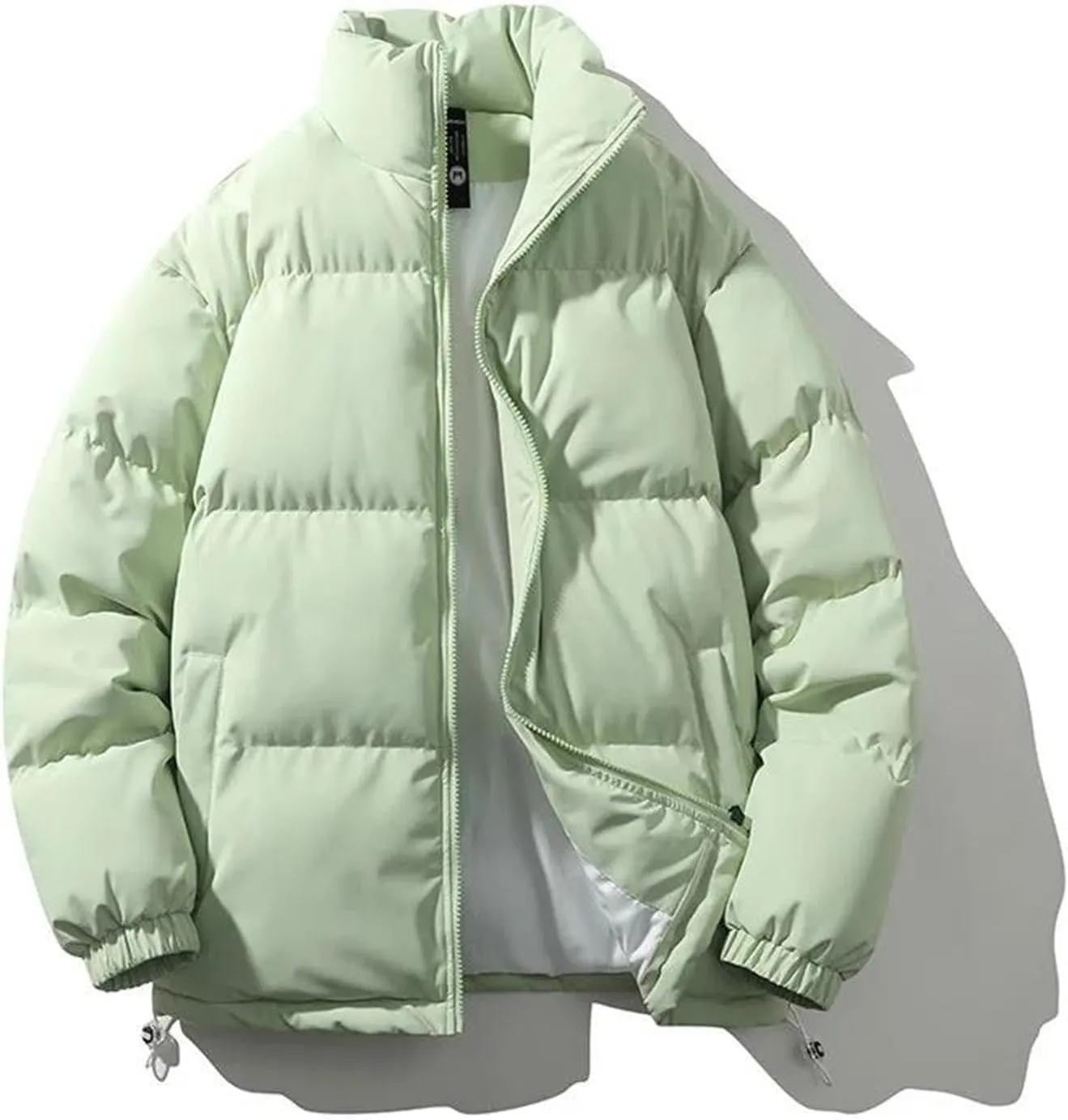 Men Solid Color Stand Collar Pockets Cotton-Padded Classic Thicken Oversized Zipper Parka Coat