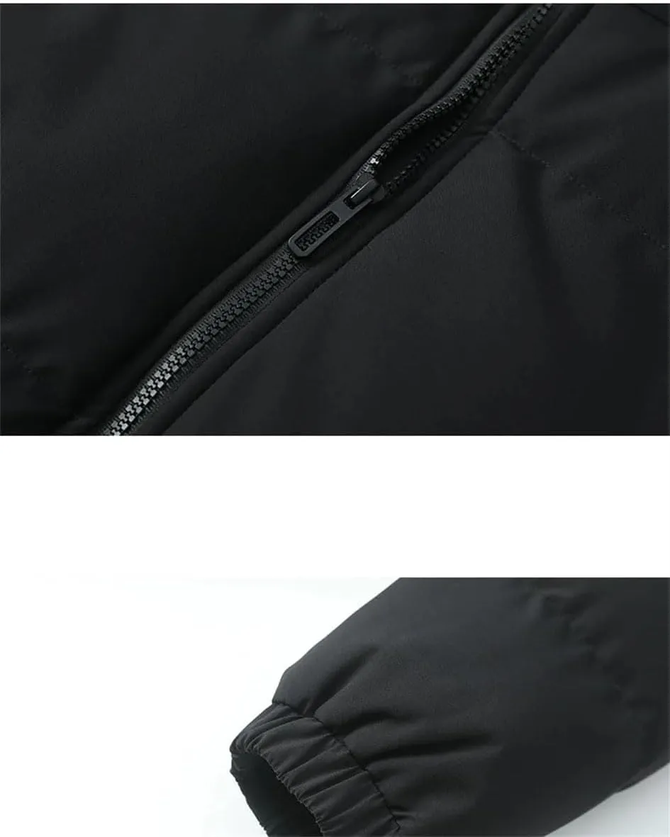 Men Solid Color Stand Collar Pockets Cotton-Padded Classic Thicken Oversized Zipper Parka Coat