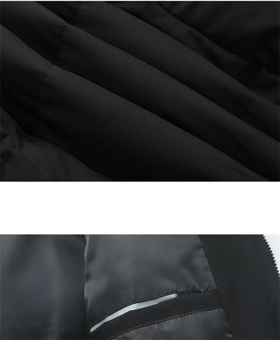 Men Solid Color Stand Collar Pockets Cotton-Padded Classic Thicken Oversized Zipper Parka Coat