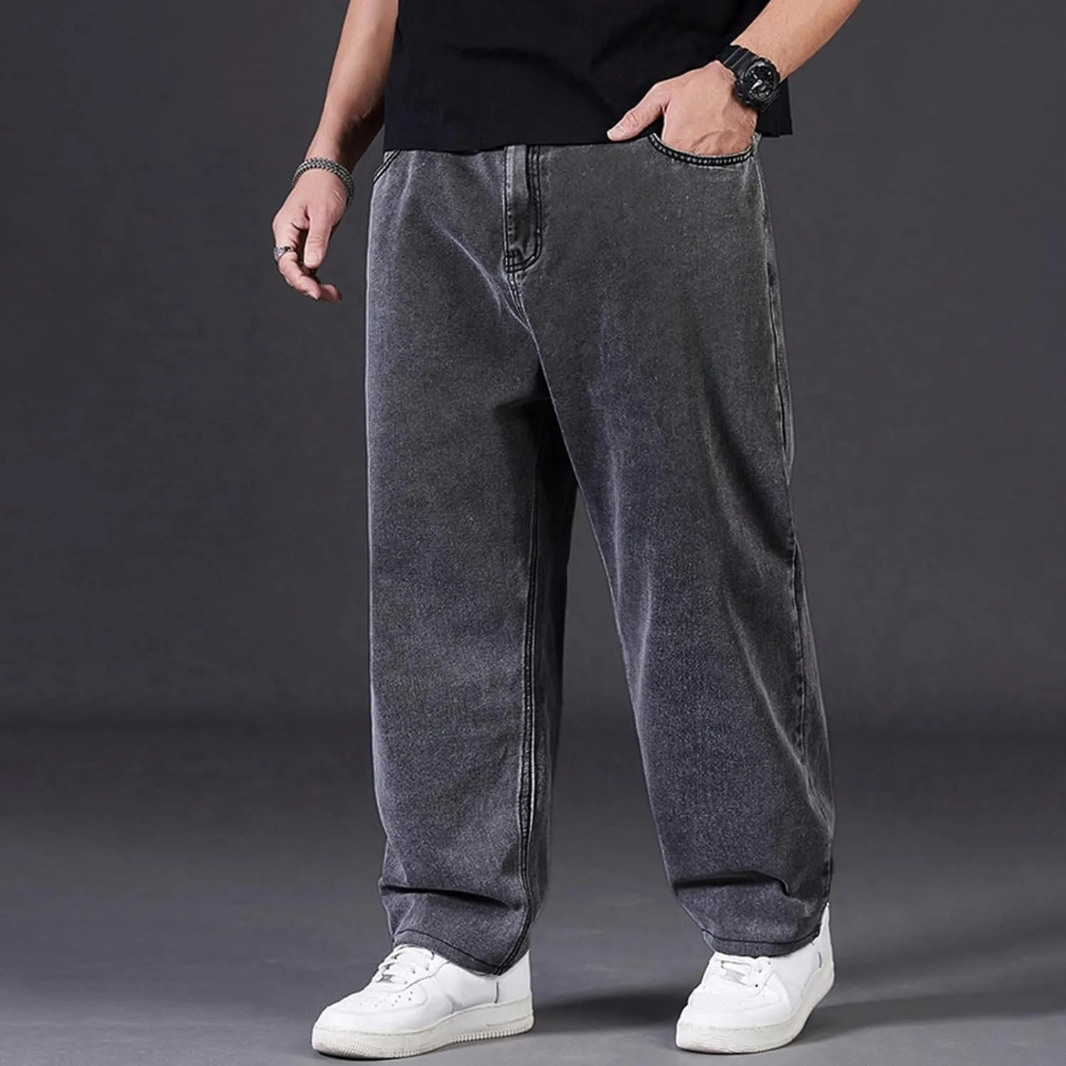 Men's Baggy Cargo Denim Pants Streetwear Y2K Skateboard Jeans Casual Harajuku Straight Leg Loose Fit Jeans Trousers