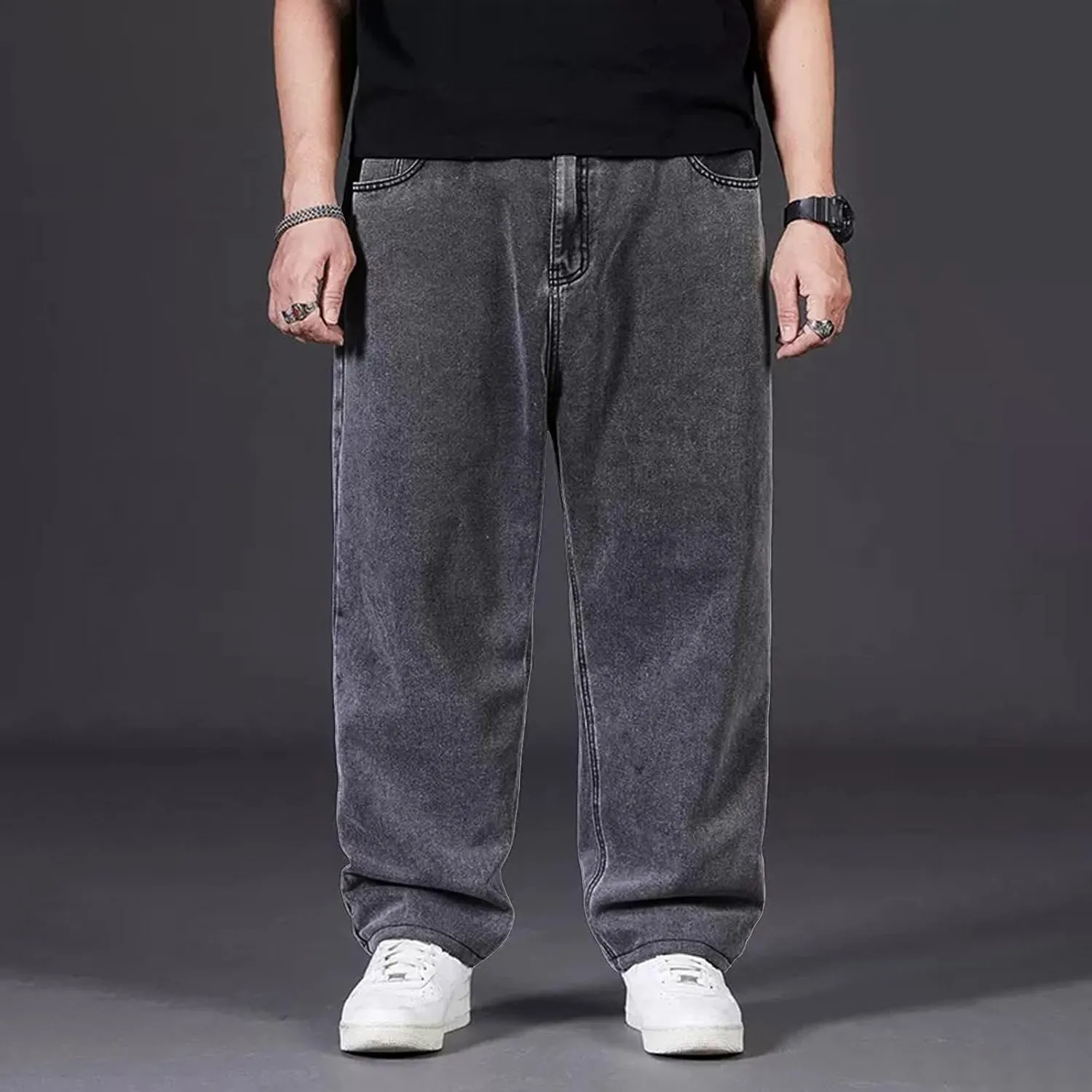 Men's Baggy Cargo Denim Pants Streetwear Y2K Skateboard Jeans Casual Harajuku Straight Leg Loose Fit Jeans Trousers