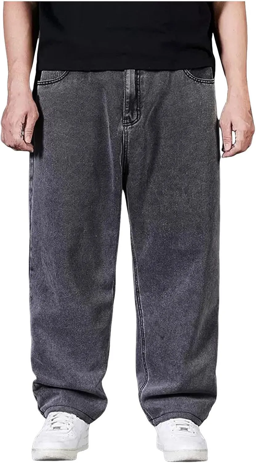 Men's Baggy Cargo Denim Pants Streetwear Y2K Skateboard Jeans Casual Harajuku Straight Leg Loose Fit Jeans Trousers