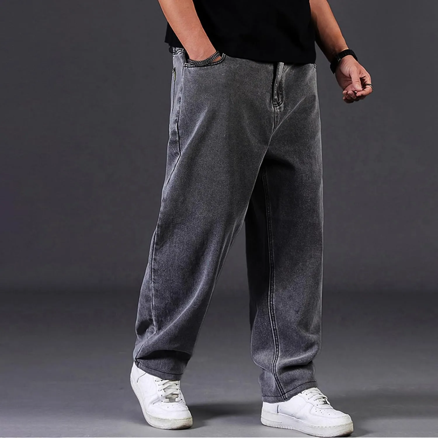 Men's Baggy Cargo Denim Pants Streetwear Y2K Skateboard Jeans Casual Harajuku Straight Leg Loose Fit Jeans Trousers
