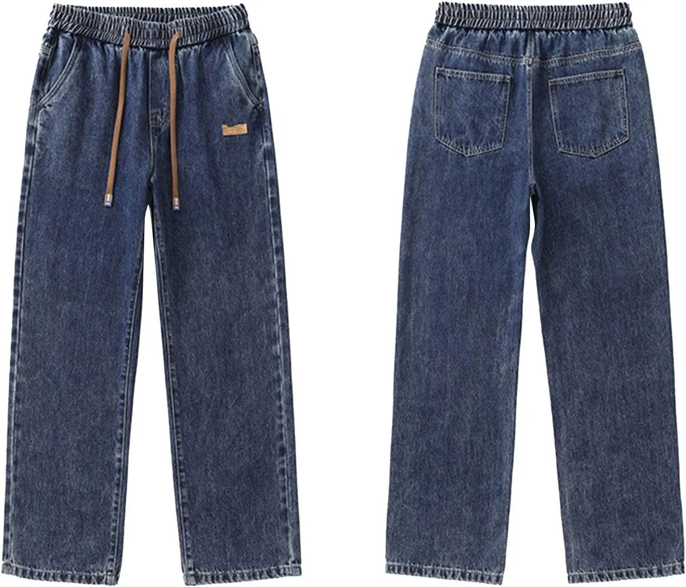 Men's Baggy Jeans Hip Hop Loose Fit Elastic Waist Jeans Y2K Hip Hop Straight Leg Skate Denim Pants Harajuku Trousers