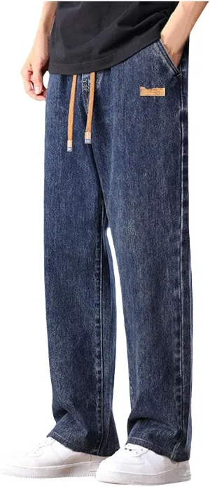 Men's Baggy Jeans Hip Hop Loose Fit Elastic Waist Jeans Y2K Hip Hop Straight Leg Skate Denim Pants Harajuku Trousers