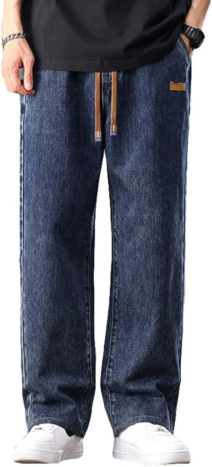 Men's Baggy Jeans Hip Hop Loose Fit Elastic Waist Jeans Y2K Hip Hop Straight Leg Skate Denim Pants Harajuku Trousers