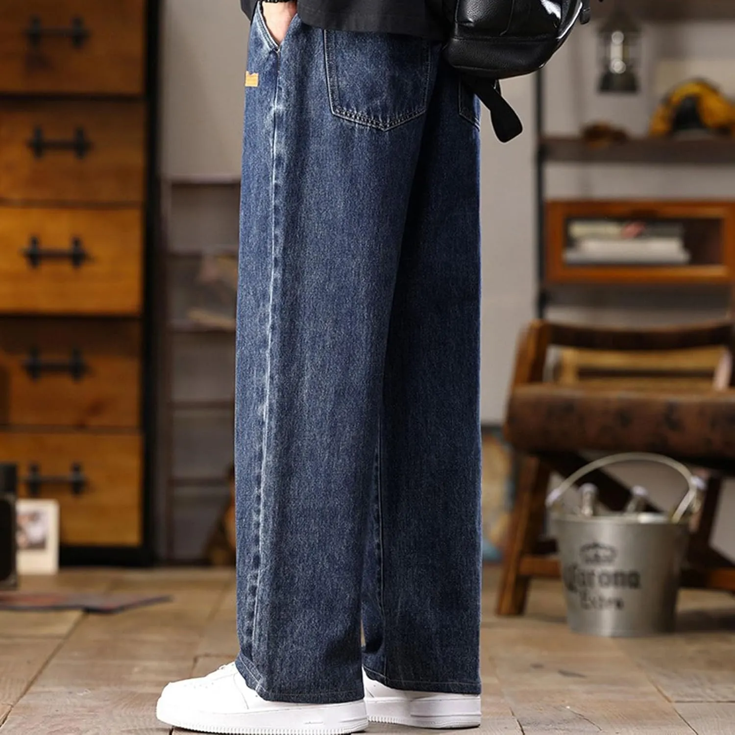 Men's Baggy Jeans Hip Hop Loose Fit Elastic Waist Jeans Y2K Hip Hop Straight Leg Skate Denim Pants Harajuku Trousers