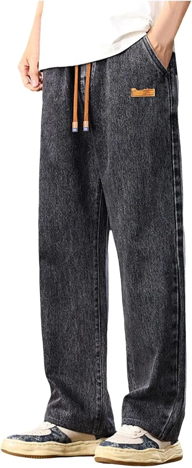 Men's Baggy Jeans Hip Hop Loose Fit Elastic Waist Jeans Y2K Hip Hop Straight Leg Skate Denim Pants Harajuku Trousers