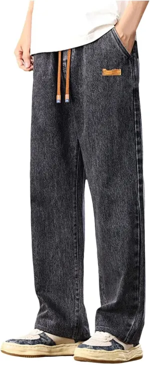 Men's Baggy Jeans Hip Hop Loose Fit Elastic Waist Jeans Y2K Hip Hop Straight Leg Skate Denim Pants Harajuku Trousers