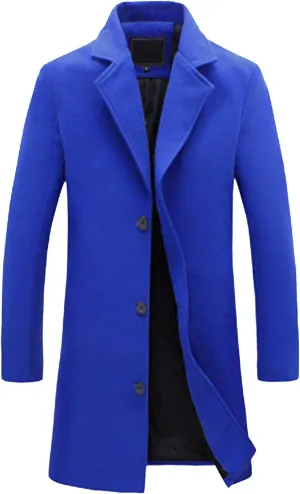Mens Big and Tall Wool Blend Pea Coats Notched Collar Single Breasted Overcoat Winter Warm Trench Coat Long Jackets