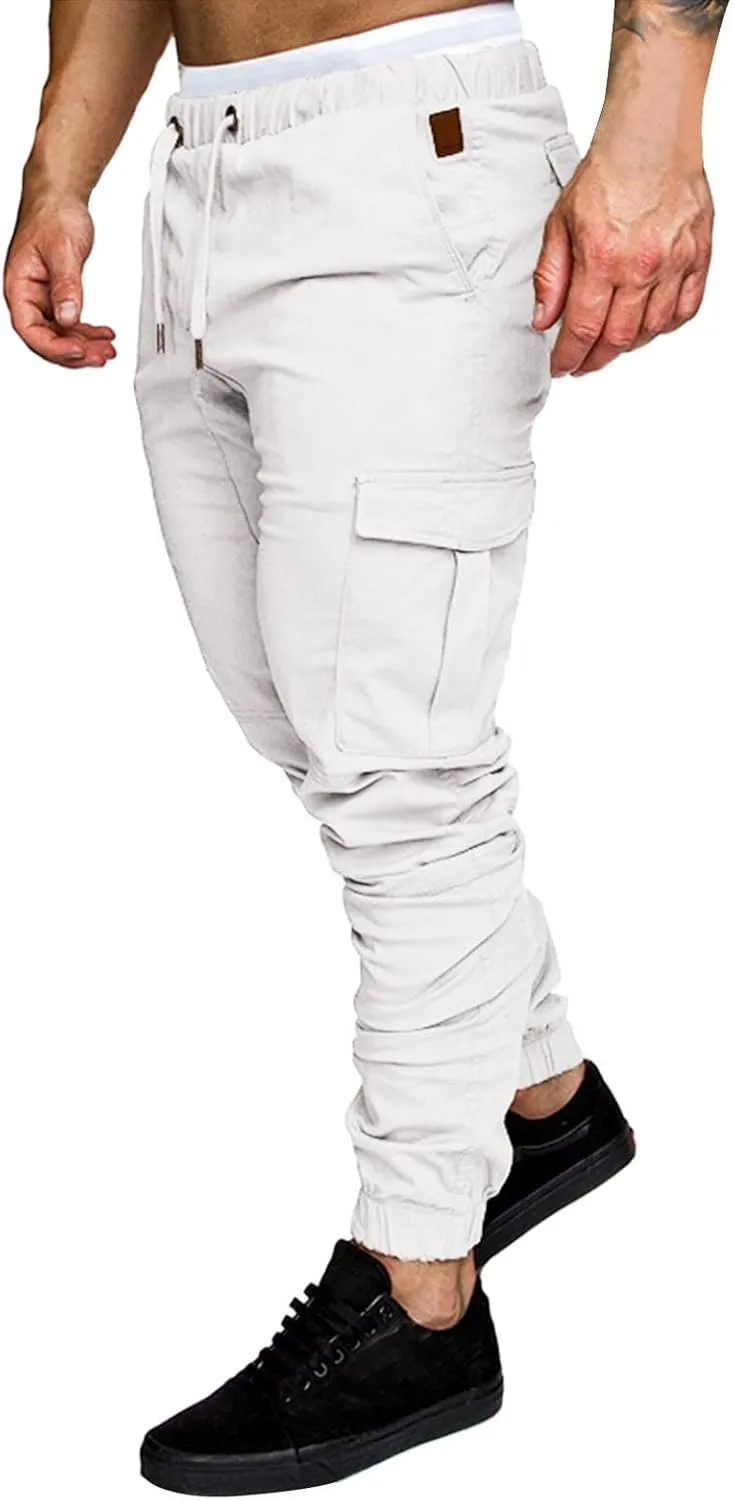 Men's Cargo Sweatpants Drawstring Stretch Fit Jogger Pants for Men with Pockets Open Bottom Gym Workout Track Pants