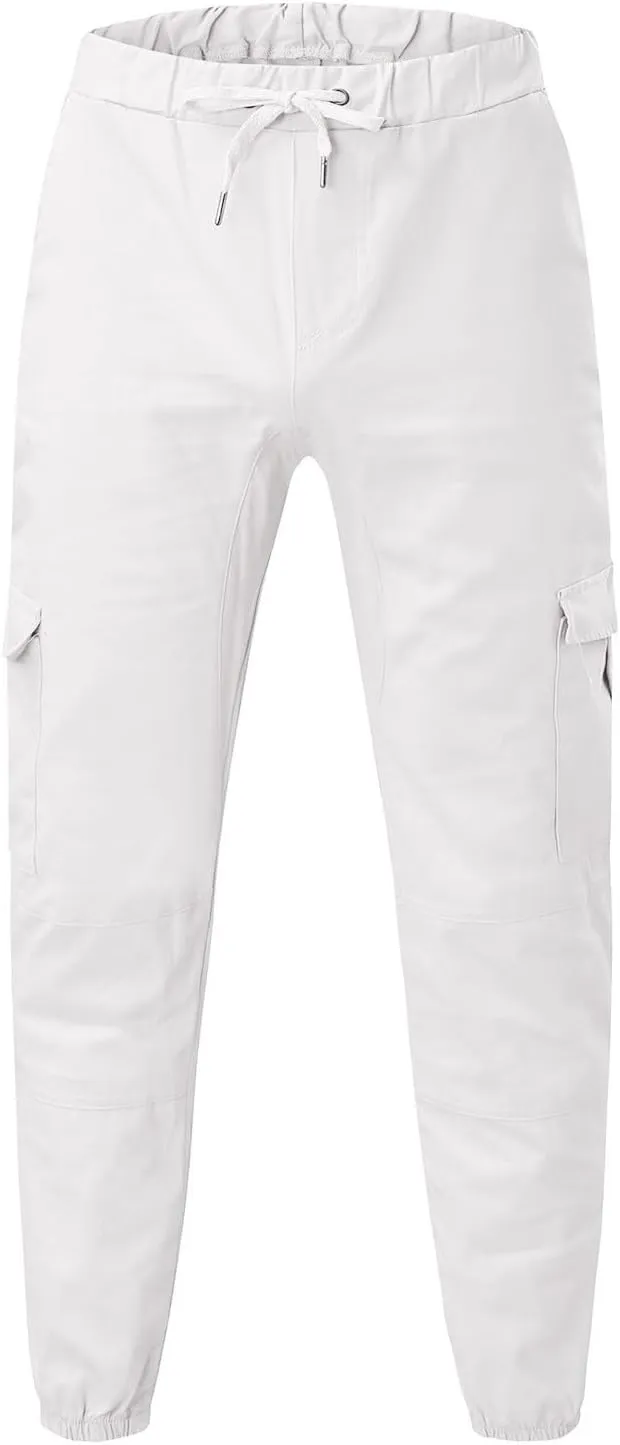 Men's Cargo Sweatpants Drawstring Stretch Fit Jogger Pants for Men with Pockets Open Bottom Gym Workout Track Pants