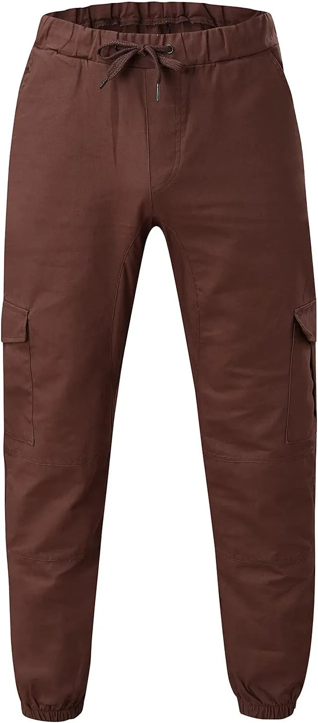 Men's Cargo Sweatpants Drawstring Stretch Fit Jogger Pants for Men with Pockets Open Bottom Gym Workout Track Pants