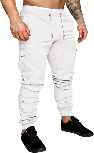 Men's Cargo Sweatpants Drawstring Stretch Fit Jogger Pants for Men with Pockets Open Bottom Gym Workout Track Pants