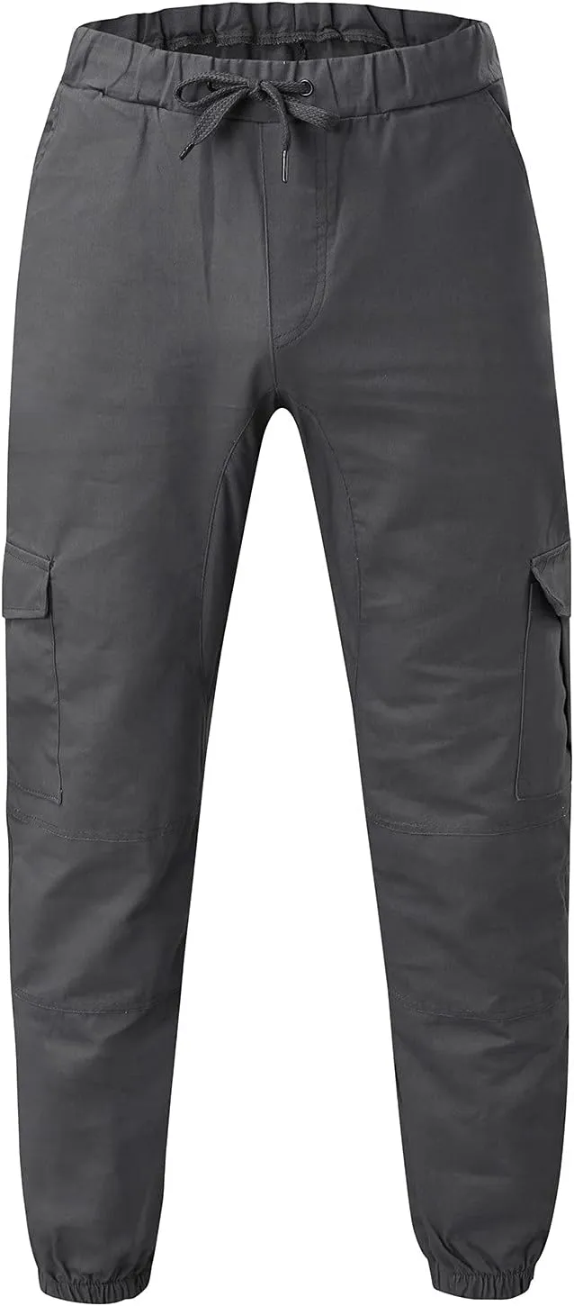 Men's Cargo Sweatpants Drawstring Stretch Fit Jogger Pants for Men with Pockets Open Bottom Gym Workout Track Pants