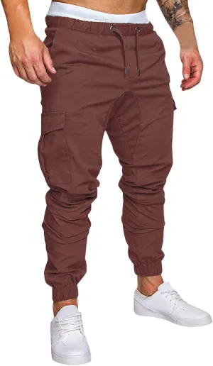 Men's Cargo Sweatpants Drawstring Stretch Fit Jogger Pants for Men with Pockets Open Bottom Gym Workout Track Pants
