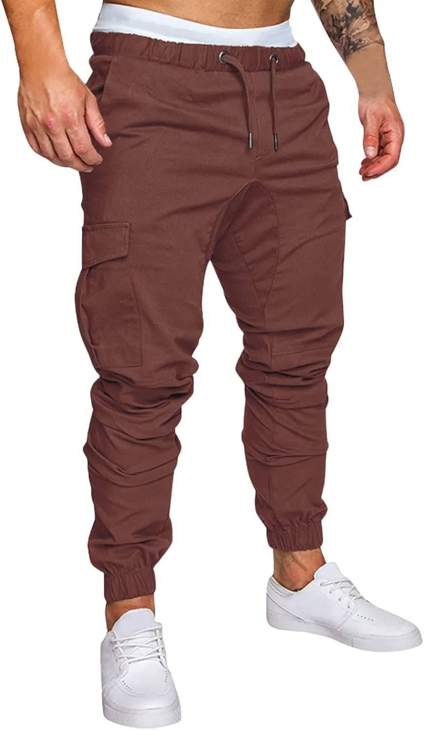 Men's Cargo Sweatpants Drawstring Stretch Fit Jogger Pants for Men with Pockets Open Bottom Gym Workout Track Pants