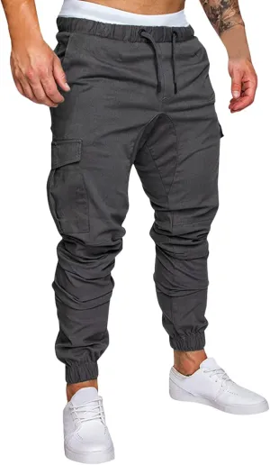 Men's Cargo Sweatpants Drawstring Stretch Fit Jogger Pants for Men with Pockets Open Bottom Gym Workout Track Pants