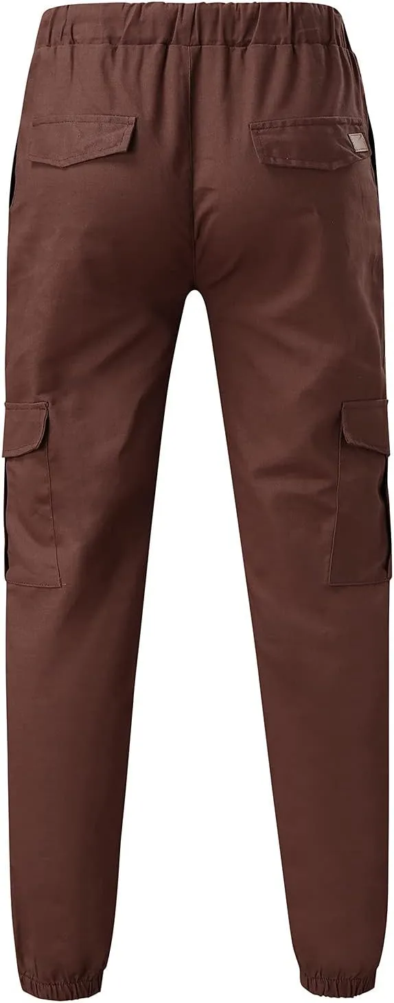 Men's Cargo Sweatpants Drawstring Stretch Fit Jogger Pants for Men with Pockets Open Bottom Gym Workout Track Pants