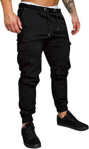 Men's Cargo Sweatpants Drawstring Stretch Fit Jogger Pants for Men with Pockets Open Bottom Gym Workout Track Pants