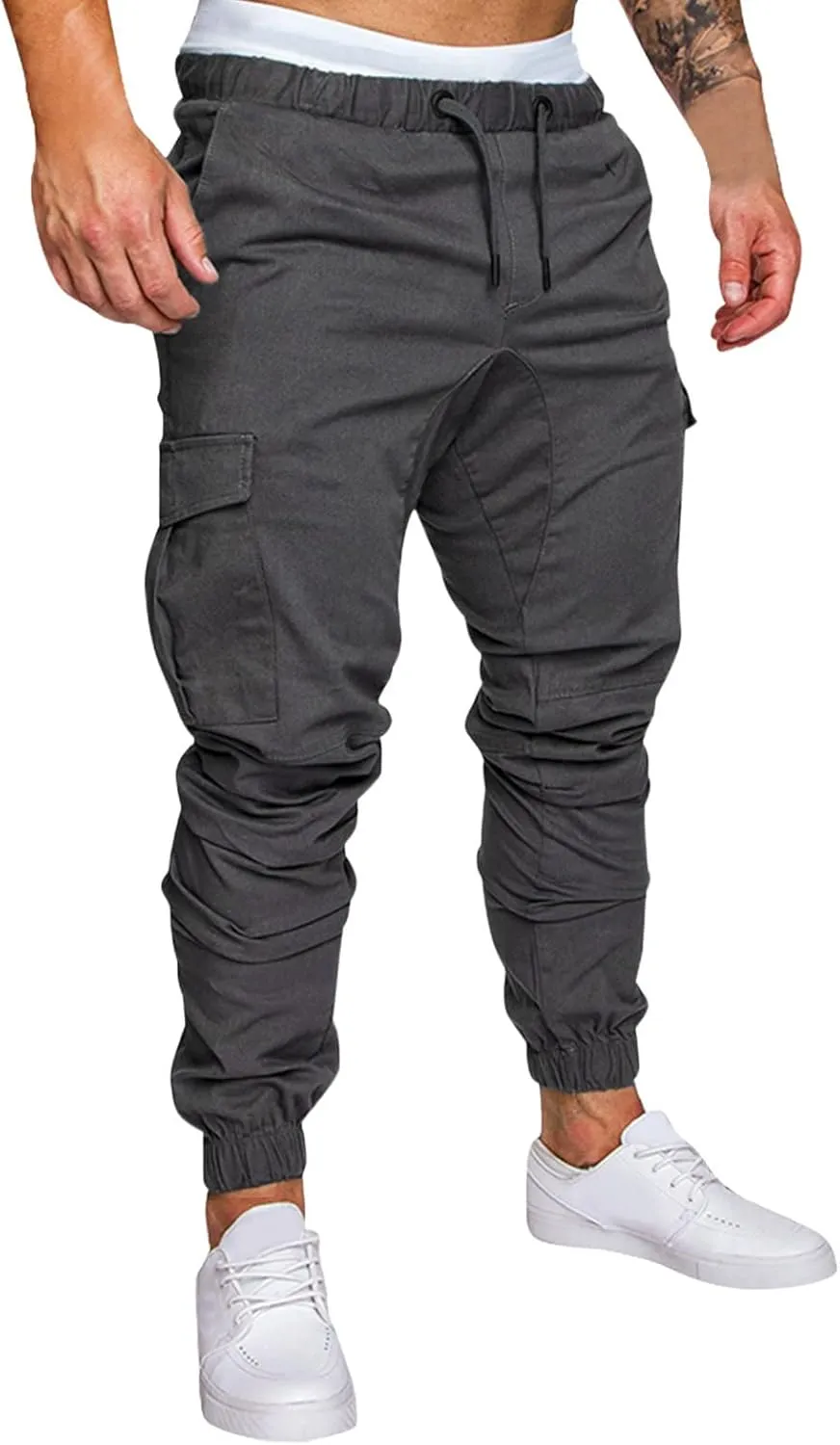 Men's Cargo Sweatpants Drawstring Stretch Fit Jogger Pants for Men with Pockets Open Bottom Gym Workout Track Pants