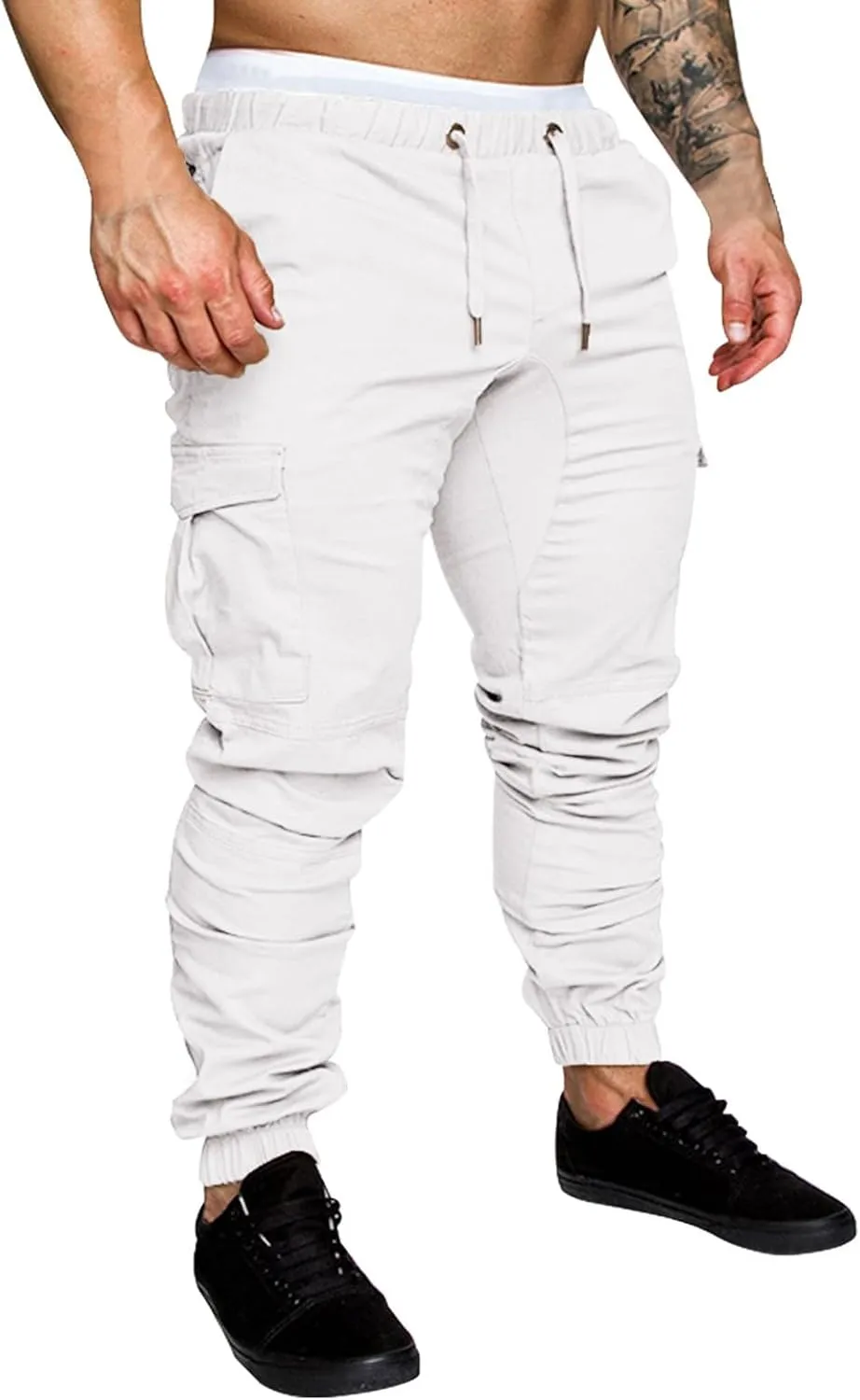 Men's Cargo Sweatpants Drawstring Stretch Fit Jogger Pants for Men with Pockets Open Bottom Gym Workout Track Pants