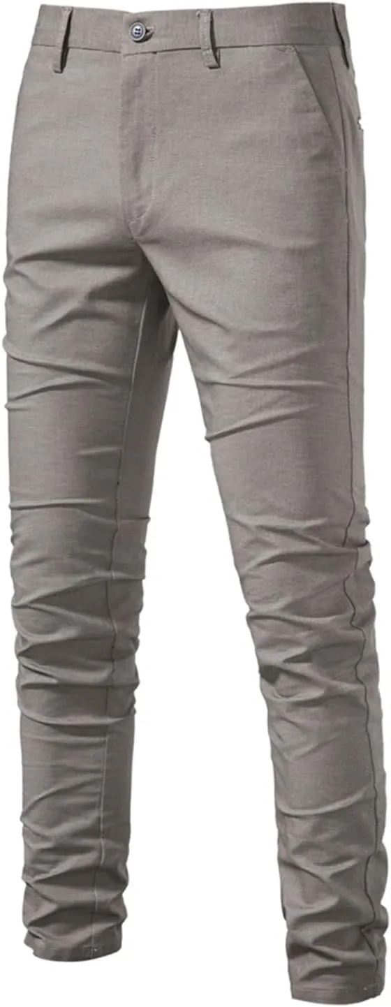 Men's Casual Dress Pants Stretch Fit Flat Front Breathable Pants Slim Fit Cargo Pants with Pockets for Work