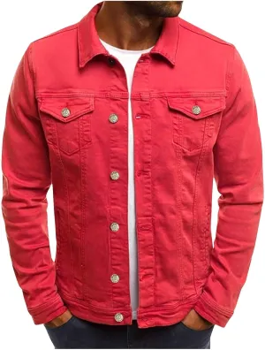 Mens Denim Jacket Lightweight Casual Ripped Button Down Jean Jackets Turndown Fall Outdoor Jacket with Pockets