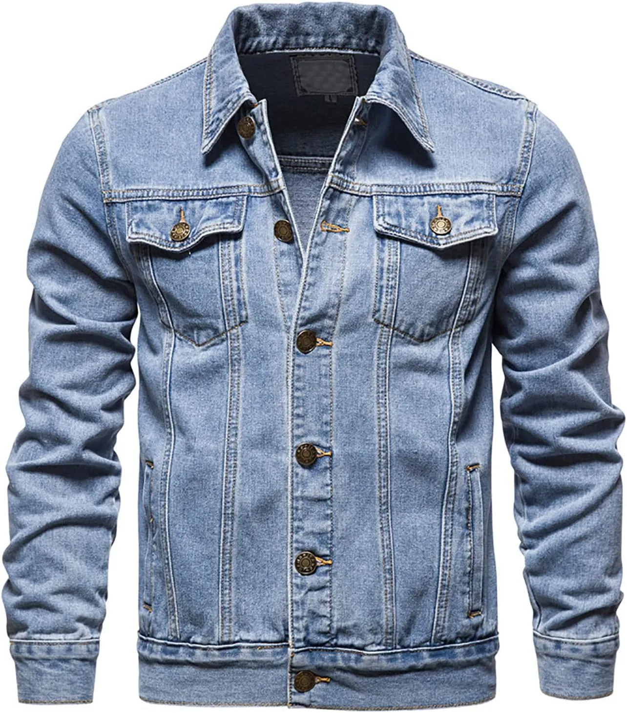 Mens Denim Jackets Casual Button Down Distressed Jeans Trucker Jacket Slim Fit Fall Durable Long Sleeve Coat Outwear